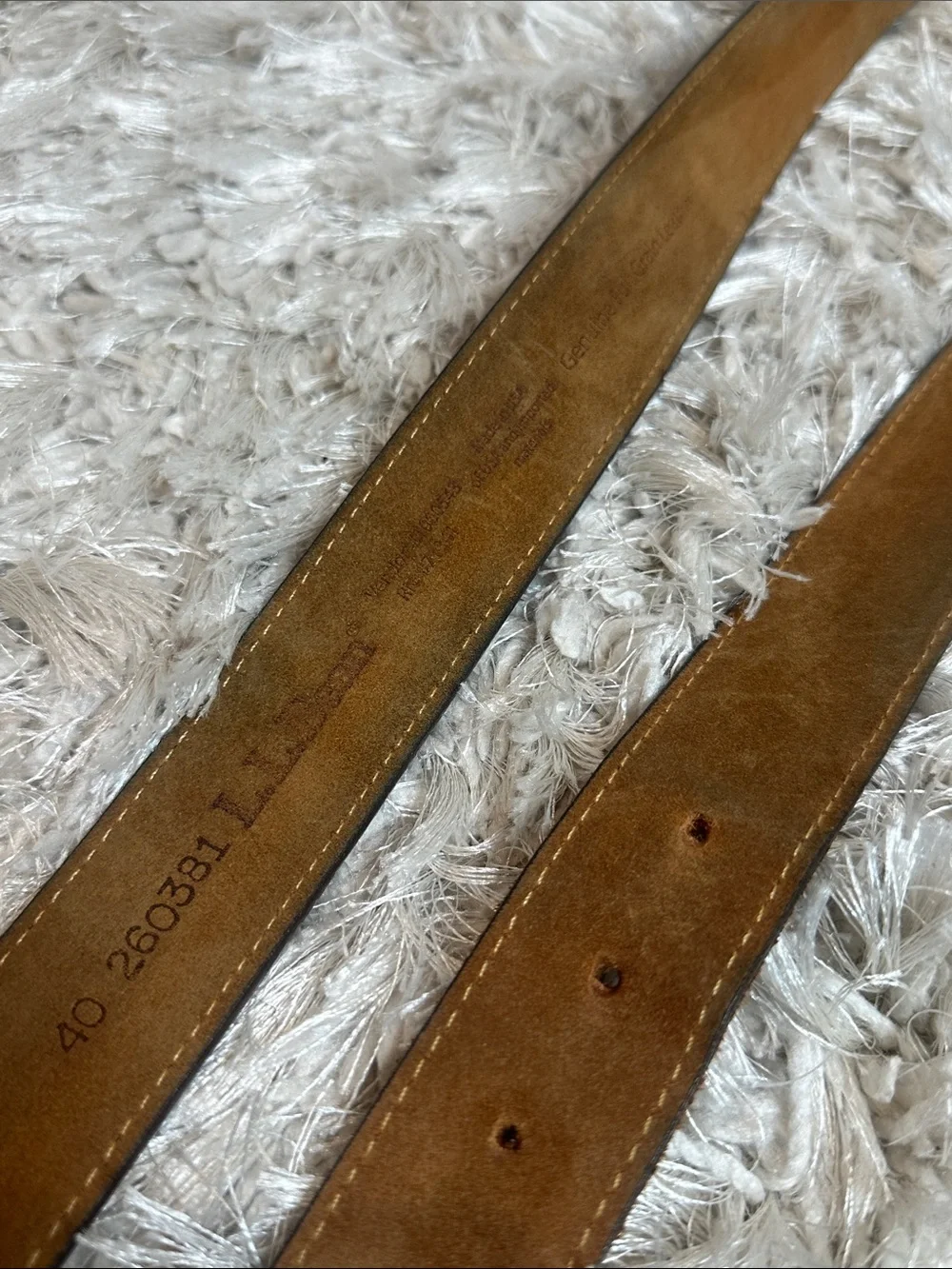 Preloved Vintage L.L. Bean 12 Gauge Dark Brown Leather Belt, Brass Buckle, 40